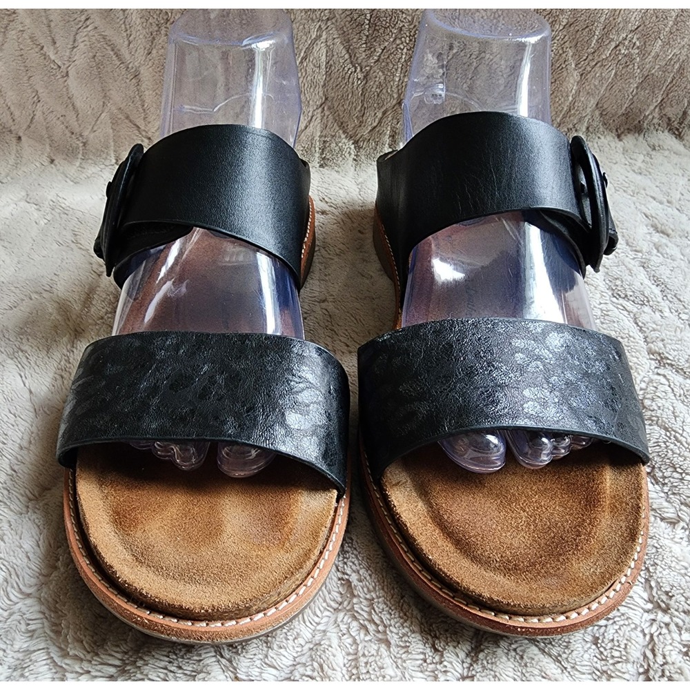 Sofft Braye Black Leather Leopard Print Buckle Slide Sandals 9.5M - Picture 4 of 8